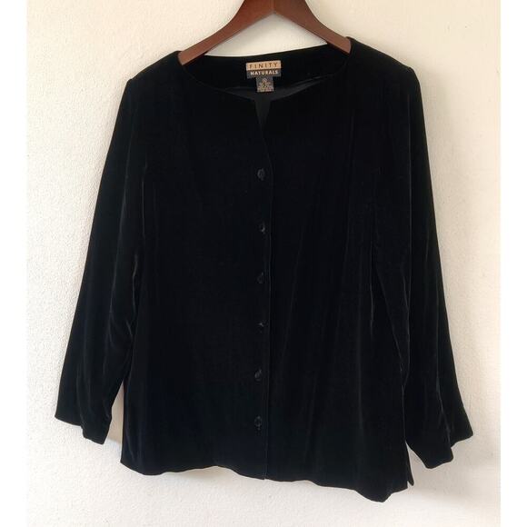 Vintage Finity Naturals Black Velvet Long Sleeve Top Sz 10 Rayon Silk Blend - Picture 3 of 9